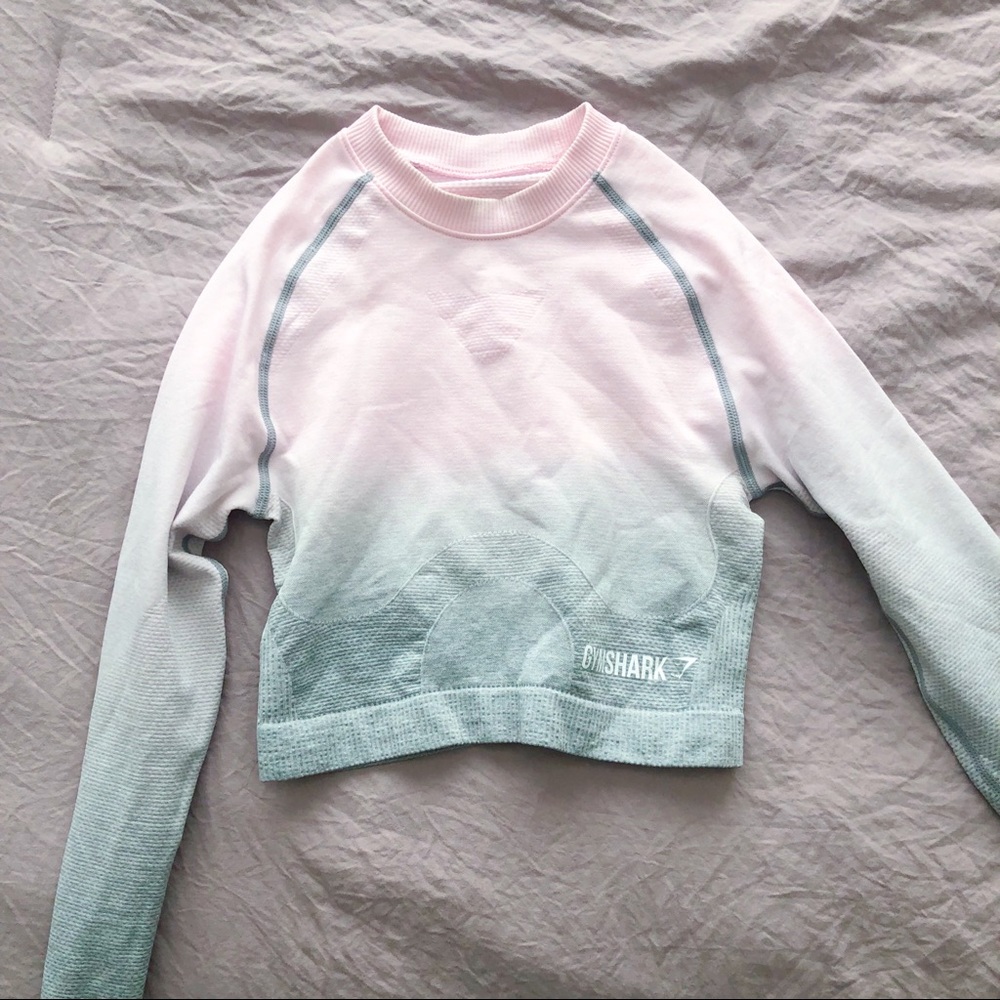 Gymshark pink/gray ombré long sleeve crop top